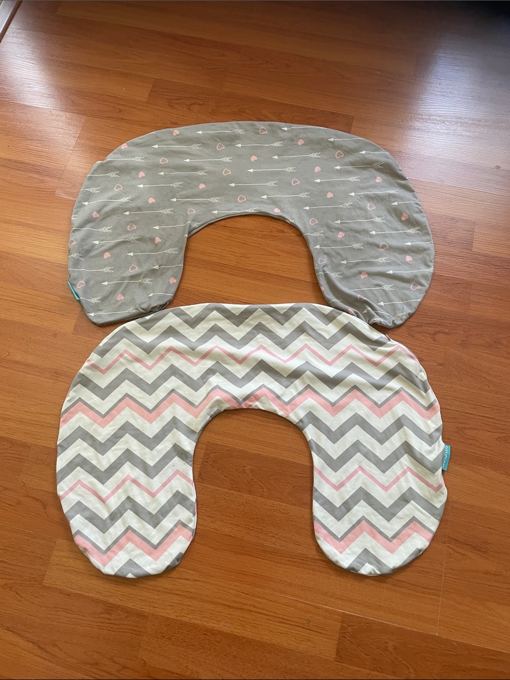 Nursing/Feeding Pillow Covers- Gray & Pink Chevron